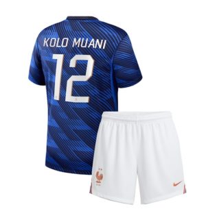 Frankrijk Randal Kolo Muani #12 Thuis tenue Kids WK 2026 Voetbalshirt + Shorts Set Frankrijk Randal Kolo Muani #12 Thuis tenue Kids WK 2026 Voetbalshirt + Shorts Set