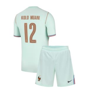 Frankrijk Randal Kolo Muani #12 Uit tenue Kids WK 2026 Voetbalshirt + Shorts Set Frankrijk Randal Kolo Muani #12 Uit tenue Kids WK 2026 Voetbalshirt + Shorts Set