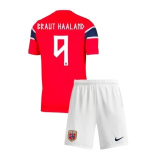 Noorwegen Erling Haaland #9 Thuis tenue Kids WK 2026 Voetbalshirt + Shorts Set